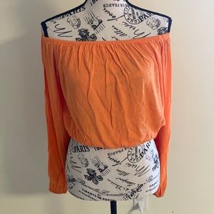 *Host Pick* NWT Forever 21 Orange Off the Shoulder Crop Top Long Sleeves SZ S